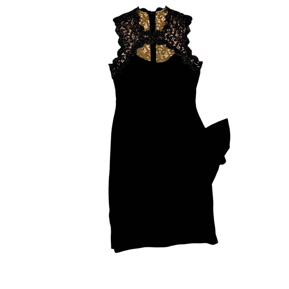 Cache size 6 cocktail party little black dress w/ lace accents